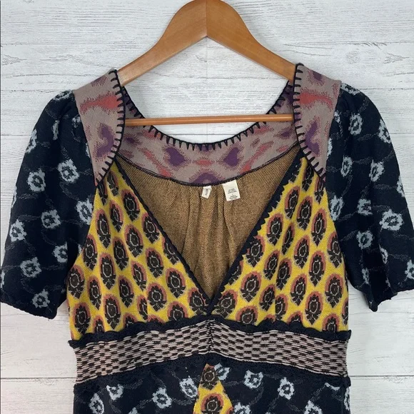 Anthropologie Moth Black and Yellow Midi Dress - Picture 2 of 9